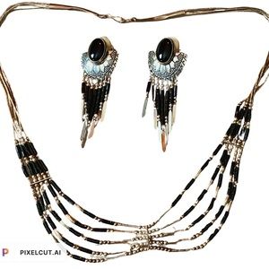 Sterling Navajo Necklace and matching earrings.